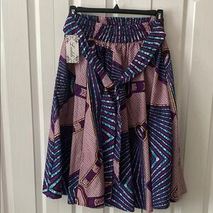 Laddi African Print Skirt - Purple and Teal; One Size; MIDI;